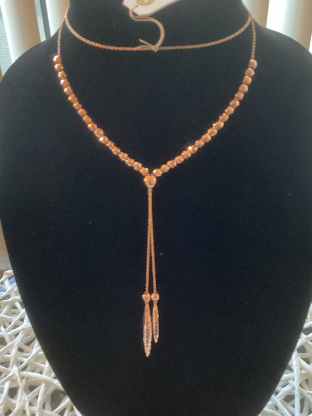 Gorjana Gold Bead Lariat Necklace with Tassel Drop